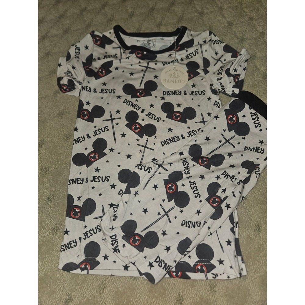 Feral and Free Bamboo Kids Pajamas Disney and Jesus Mickey Mouse Set Size 7/8